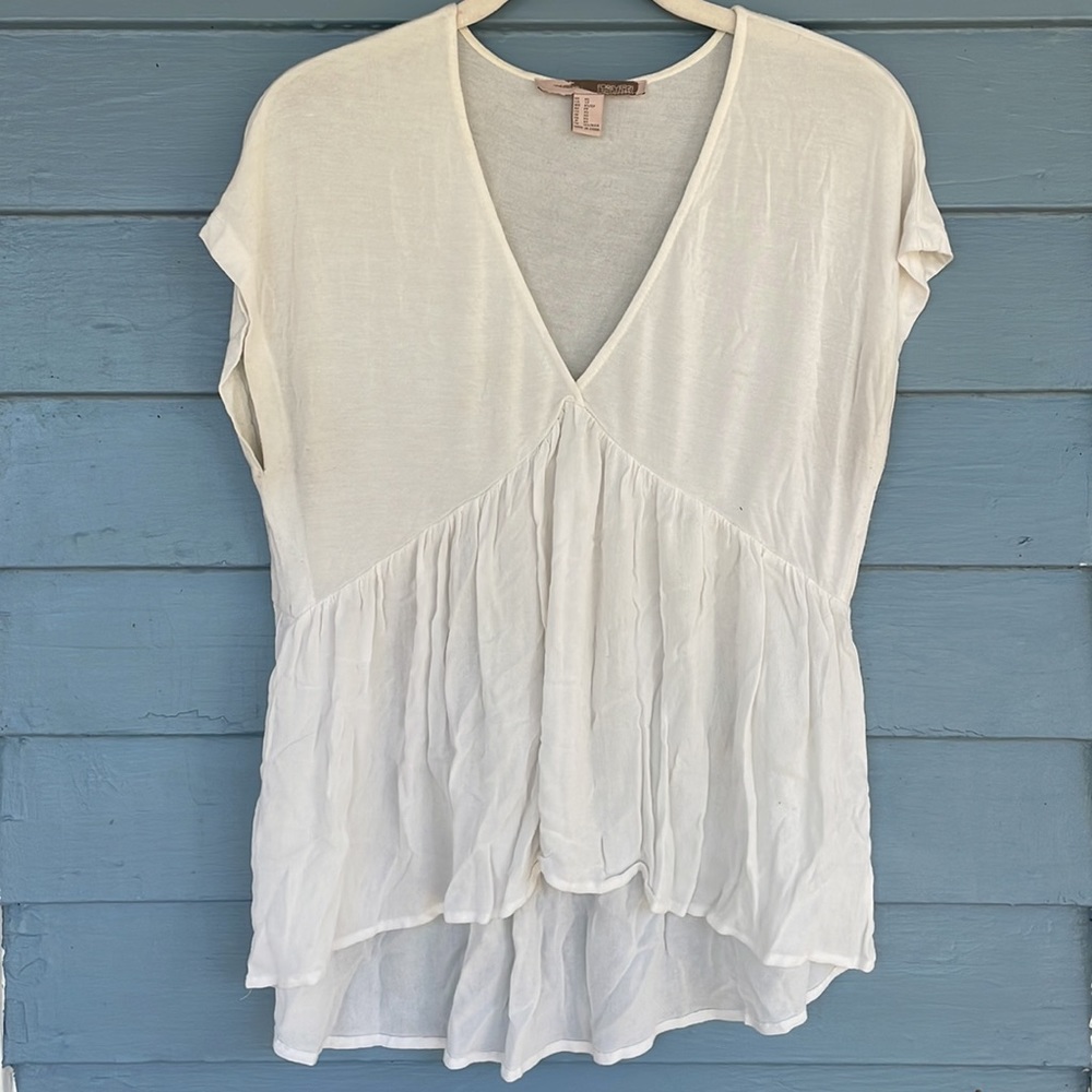 Ivory V-Neck Babydoll Dolman Sleeve Blouse